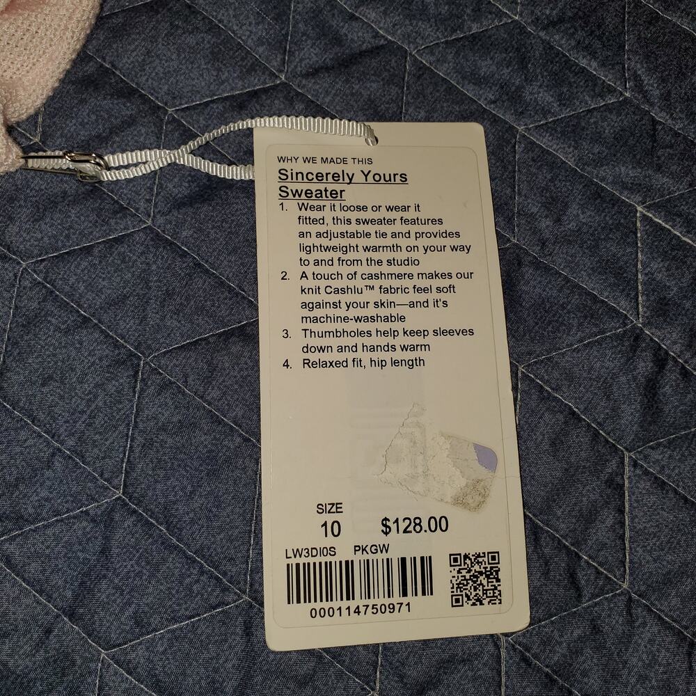 NEW Lululemon Sz 10 Sincerely Yours Sweater Cashlu Cashmere Open Back Pink Glow - Picture 9 of 12